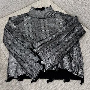 Elan Black and Silver Cable Knit Turtleneck Sweater